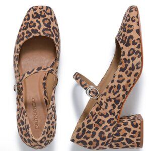 Bernardo Mary Jane Block Heel Leopard Print Suede Black and Tan Size 7